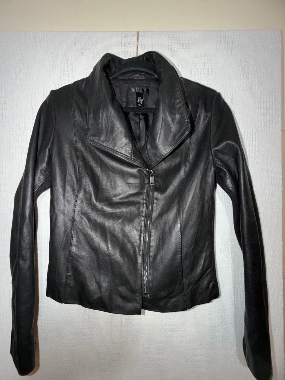 Black Leather Moto Jacket | Asymmetrical Zip | Supple Real Leather M
